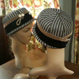 Vintage finely woven rigid straw "cloche" style hat